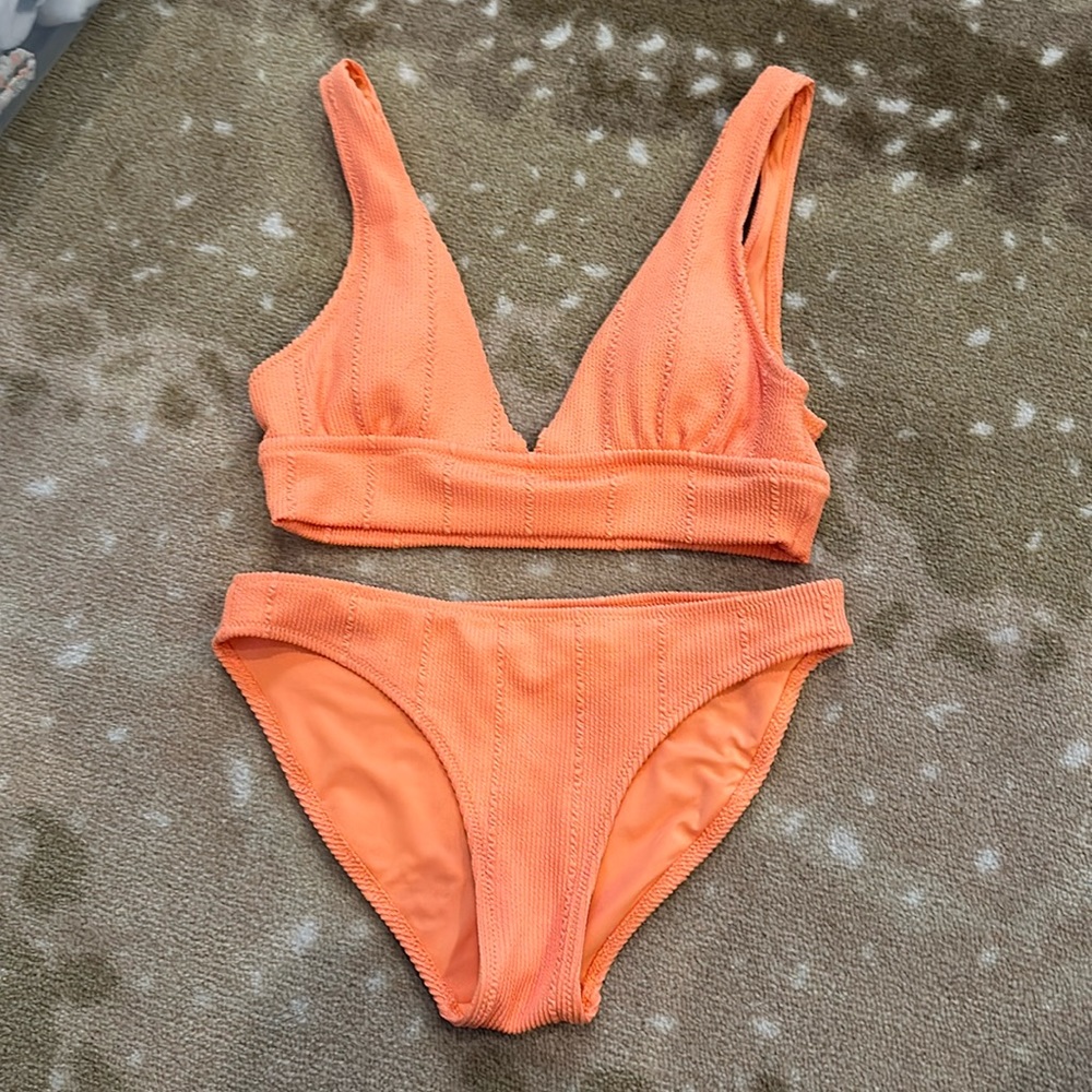Aerie orange ribbed bikini set XS